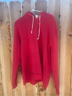 Alternative Apparel Red Men's Pullover Hoodie with Contrast Drawcords